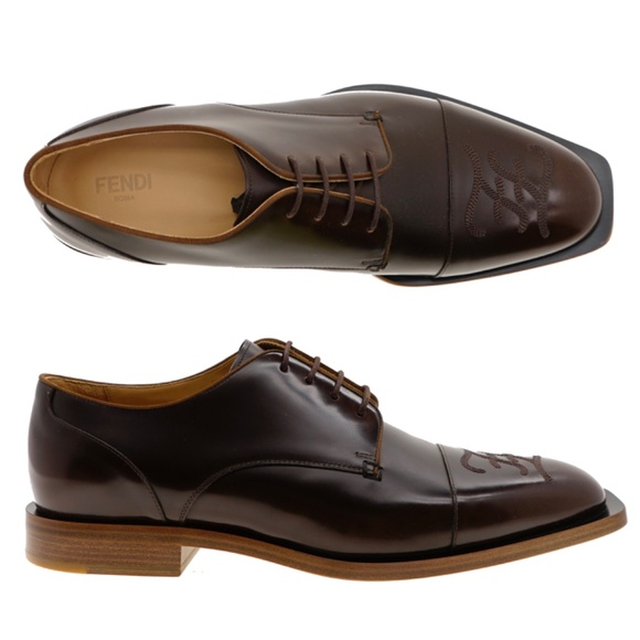 Fendi Oxford Lace-Up Shoes Karligraphy Brown Leather Size 12 New